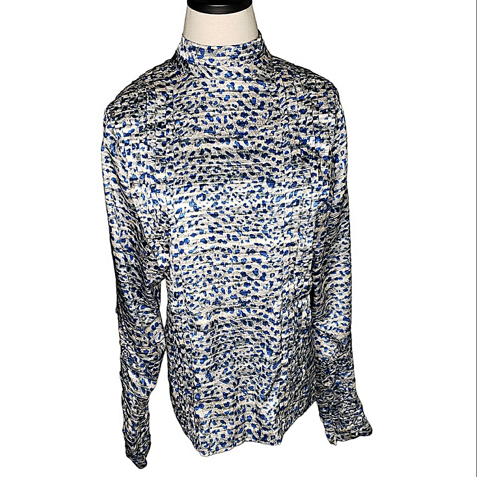 Hunter Bell Isabel Pleated Mockneck Rouched Zip Sleeves Jacquard Cheetah Animal — image 5 of 8